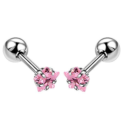 4mm Tiny Pink Tourmaline Gemstone Stud Earrings in Stainless Steel - October Birthstone Screw Back Star Shape 4mm Tiny Pink Tourmaline Gemstone Stud Earrings in Stainless Steel - October Birthstone Screw Back Star Shape