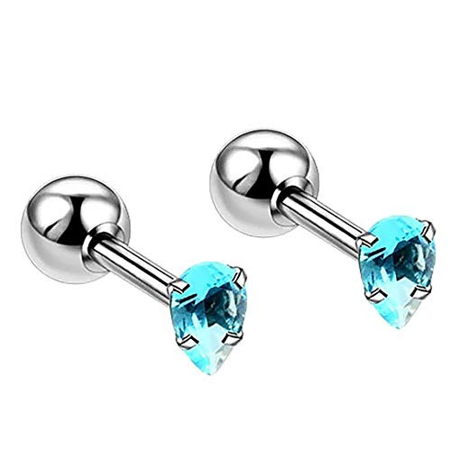4mm Tiny Aqua Blue Aquamarine Gemstone Stud Earrings in Stainless Steel - March Birthstone Screw Back Shard Shape 4mm Tiny Aqua Blue Aquamarine Gemstone Stud Earrings in Stainless Steel - March Birthstone Screw Back Shard Shape