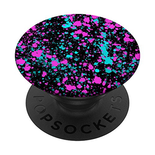 Black Background Pink Blue Turquoise Paint Splatter Pattern PopSockets PopGrip  Swappable Grip for Phones  and  Tablets