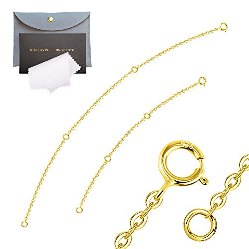 Necklace Chains Extenders Gold 14K 925 Sterling Silver Necklaces Chain Bracelet Extension for Jewelry Making 2 Pieces  4 6 Inch  Gold Necklace Chains Extenders Gold 14K 925 Sterling Silver Necklaces Chain Bracelet Extension for Jewelry Making 2 Pieces  4 6 Inch  Gold