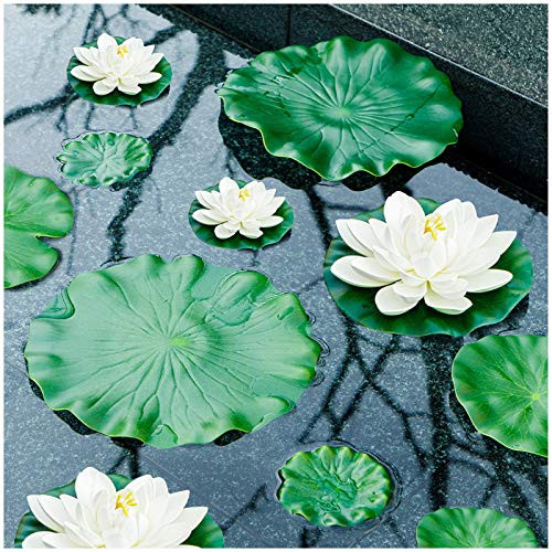 Lily Pad Pond and Artificial Lotus 9 Pieces Floating Foam White Lotuses and Lotus Leaves Realistic Water Lotus Leaves for Home Outdoor Patio Pond Wedding Party Decorations Lily Pad Pond and Artificial Lotus 9 Pieces Floating Foam White Lotuses and Lotus Leaves Realistic Water Lotus Leaves for Home Outdoor Patio Pond Wedding Party Decorations