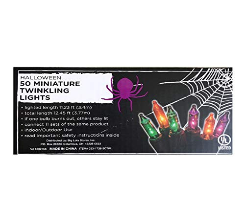 Halloween 50 Mini Twinkling Lights - Green  Orange  Purple