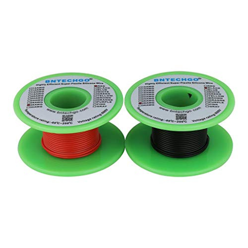 BNTECHGO 28 Gauge Silicone wire spool red and black each 100ft Flexible 28 AWG Stranded Copper Wire