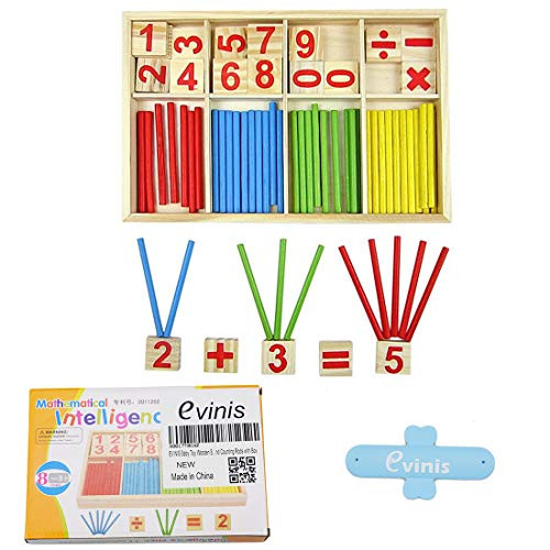 EVINIS Baby Toy Wooden Blocks Montessori Educational Toys Mathematical Intelligence Stick Building Blocks gift-Wooden Number Cards and Counting Rods with Box