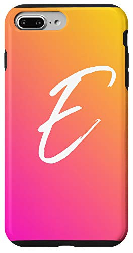 iPhone 7 Plus 8 Plus Initial E Phone Case Ombre Pink to Orange Sunrise Letter E Case