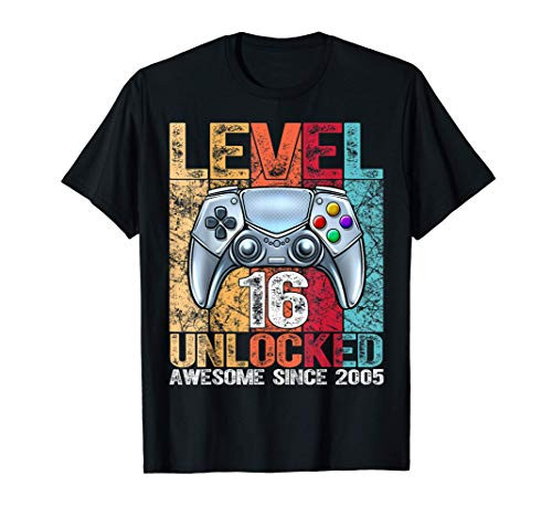 Level 16 Unlocked Awesome Since 2005 16th Birthday Gaming T-Shirt