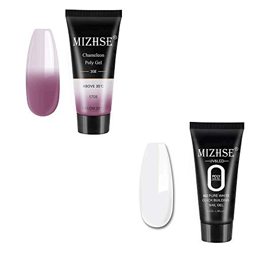 MIZHSE Poly Nail Gel Purple Temperature Color Changing Extension Builder Gel with Poly Nail Gel Nude Color Extension Builder Gel