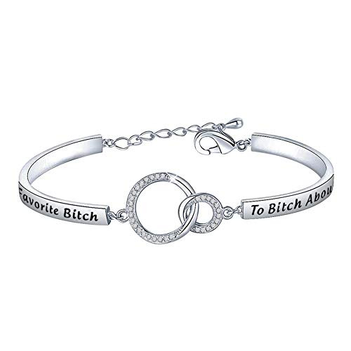FEELMEM Best Friend Keychain Besties Gift You're My Favorite Bitch to Bitch About Bitches with Keychain Friendship Jewelry BFF Birthday Gift  Maid of Honor Gift  Sister Gift  Bar Bracelet Silver