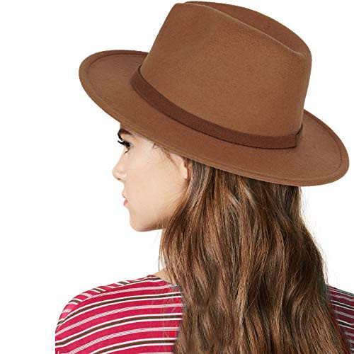 FANA Fedora Hat Womens Brown Classic Wide Brim Panama Hat Belt Buckle Wool Fedora Hat Vintage Wide Brim Fedora Hat with Belt Camel FANA Fedora Hat Womens Brown Classic Wide Brim Panama Hat Belt Buckle Wool Fedora Hat Vintage Wide Brim Fedora Hat with Belt Camel