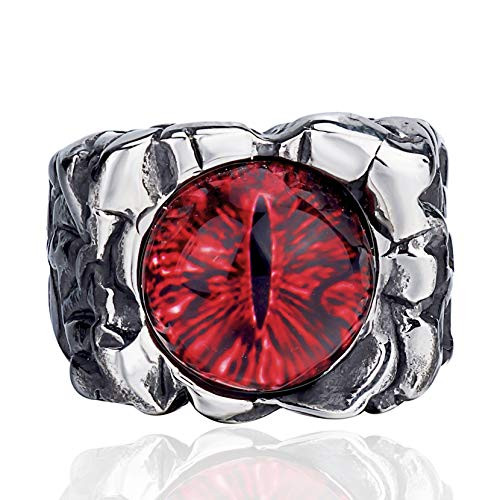 Elfasio Men Stainless Steel Rings Red The Devil Dragon Eye Eyes of Hell Demon Gothic Biker Vintage Ring Size 8