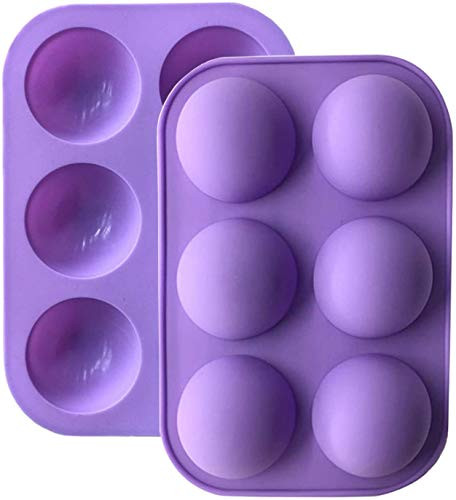 6-Cavity Semi Sphere Silicone Mold  2 Packs Baking Mold for Making Chocolate  Cake  Jelly  Pudding  Round Shape Half Candy Molds Non Stick Baking DIY Silicone Mold Purple