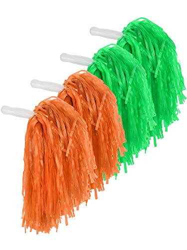 Pangda 12 Pack Cheerleading Pom Poms Sports Dance Cheer Plastic Pom Pom for Sports Team Spirit Cheering  Green and Orange
