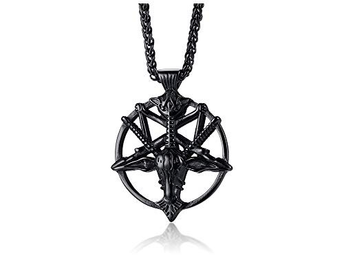 VNOX Church of Satan Seal of Baphomet Satanic Goat of Mendes Goat Head Devil Pendant Lucifer Necklace Inverted Pentagram Amulet Jewelry VNOX Church of Satan Seal of Baphomet Satanic Goat of Mendes Goat Head Devil Pendant Lucifer Necklace Inverted Pentagram Amulet Jewelry