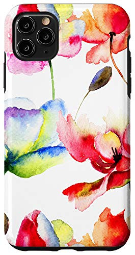 iPhone 11 Pro Max Red  Orange and Blue Poppies Tulips Watercolor Paint Pattern Case