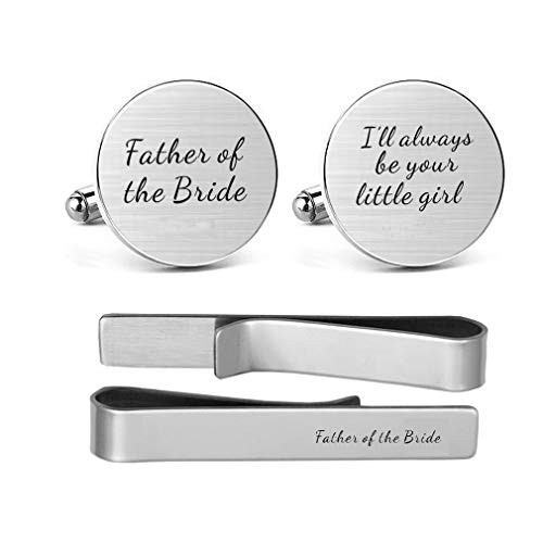 MUEEU Father of The Bride Cufflink Engraved I Will Always Be Your Little Girl Dad Father Tie Bar Round Cufflinks and Tie Clip MUEEU Father of The Bride Cufflink Engraved I Will Always Be Your Little Girl Dad Father Tie Bar Round Cufflinks and Tie Clip