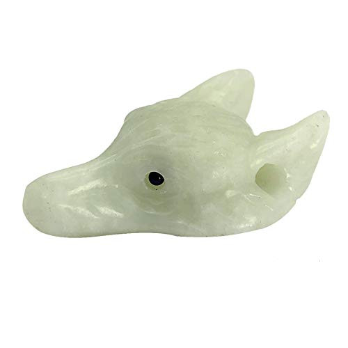 favoramulet Handcarved Wolf Head Animal Statue Figurine  Pocket Healing Crystal Sculpture Ear Drilled 1.5"  Light Green Jade