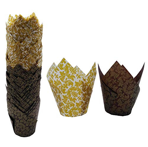 200 PCS Tulip Cupcake Liner Baking Cups Paper Cupcake and Muffin Baking Cups for Baby Showers Weddings  Birthdays  Colourful and Natural  Glod and Brown