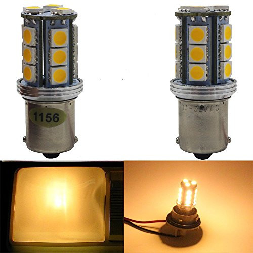 2-Pack 1156 BA15S 7506 1141 1003 1073 1095 Extremely Bright 300Lum Warm White 3000K LED Light 10-30V-DC, AMAZENAR 5050 18 SMD Car Replacement For Interior RV Camper Turn Signal Light Lamps Tail Bulb