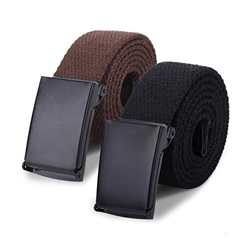 AWAYTR Boys Canvas Web Belts - 2PCS School Uniform Cotton Belt Adjustable in Four Sizes  Suitable for Girls?120cm Brown Black