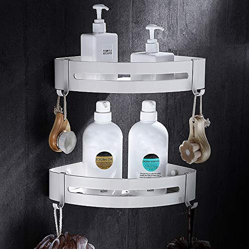 Corner Shower Caddy Bathroom Organizer  2 Tier Adhesive Shower Storage Shelf Rack Basket  Kitchen Organizer Storage No Drilling Aluminium Corner Shelf for Bathroom Toilet Kitchen Dorm  Sector  White