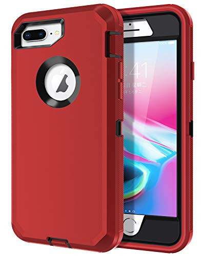I-HONVA for iPhone 8 Plus Case  iPhone 7 Plus Case Built-in Screen Protector Shockproof 3-Layer Full Body Protection Rugged Heavy Duty Durable Cover Case for Apple iPhone 8 Plus 7 Plus  Red Black