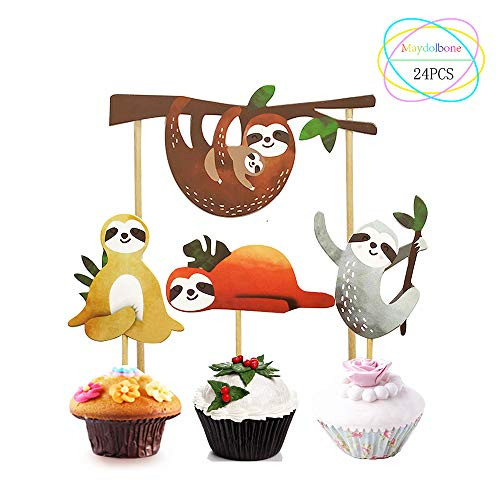 24Pcs Sloth Cupcake Toppers Cake Picks Decoration for Baby Shower Birthday Party Supplies