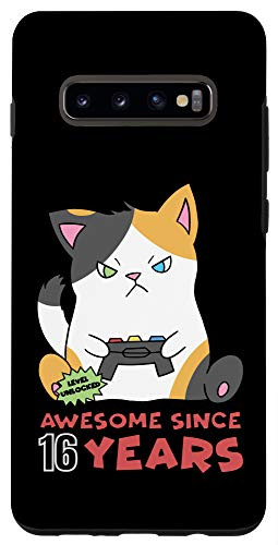 Galaxy S10Plus Level 16 Unlocked Awesome Since 16 Years Cat Video Gamer Case