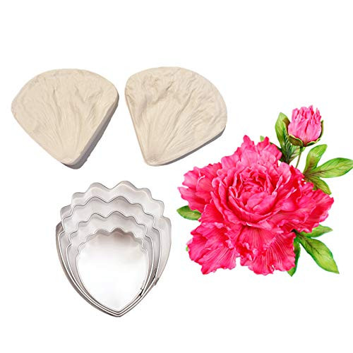 kulepin 4pcs Fondant Peony Flower Stainless Steel Cutter Set 2pcs Gum paste Silicone Mold Sugarcraft Flower Veining Mold Making Tool for Wedding Cake Decorating Chocolate Sugar Soap kulepin 4pcs Fondant Peony Flower Stainless Steel Cutter Set 2pcs Gum paste Silicone Mold Sugarcraft Flower Veining Mold Making Tool for Wedding Cake Decorating Chocolate Sugar Soap