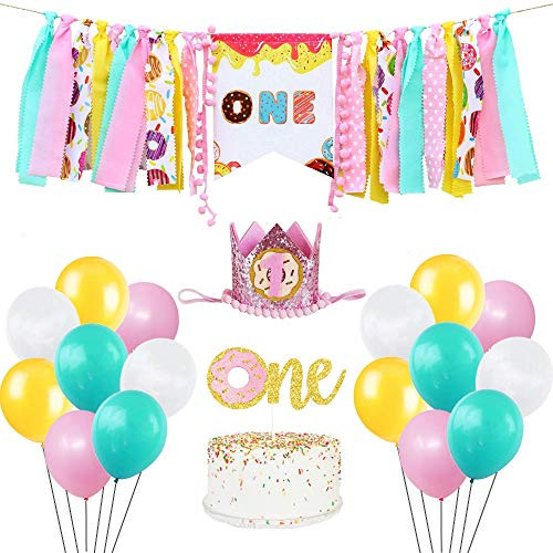 PartsExtra Dount First Birthday Party Decorations Kit Donut Birthday Banner Doughnut 1st Highchair Banner Sweet One Cake Topper ONE Crown Hat and 40 Pcs Balloons for Donut Theme Party Donut Grow Up Supplies Baby cake smash photo prop PartsExtra Dount First Birthday Party Decorations Kit Donut Birthday Banner Doughnut 1st Highchair Banner Sweet One Cake Topper ONE Crown Hat and 40 Pcs Balloons for Donut Theme Party Donut Grow Up Supplies Baby cake smash photo prop