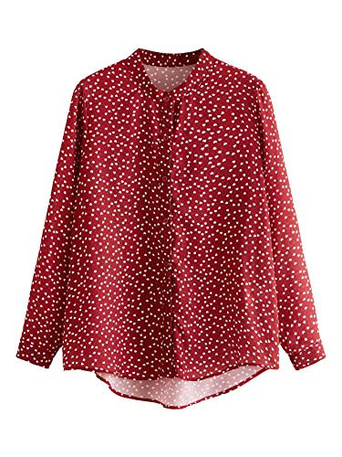 Floerns Women's Long Sleeve Button Down Office Shirts Blouse Red L