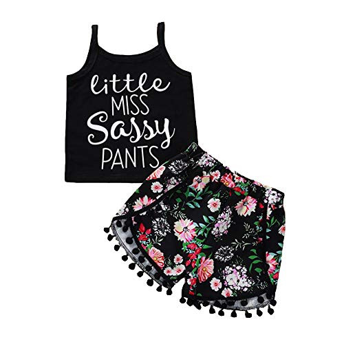 Toddler Baby Girls Summer Shorts Set Sassy Shirts Floral Tassel Pants 2pc Summer Clothes Outfits  2-3T Black Top Plus Floral Shorts Toddler Baby Girls Summer Shorts Set Sassy Shirts Floral Tassel Pants 2pc Summer Clothes Outfits  2-3T Black Top Plus Floral Shorts