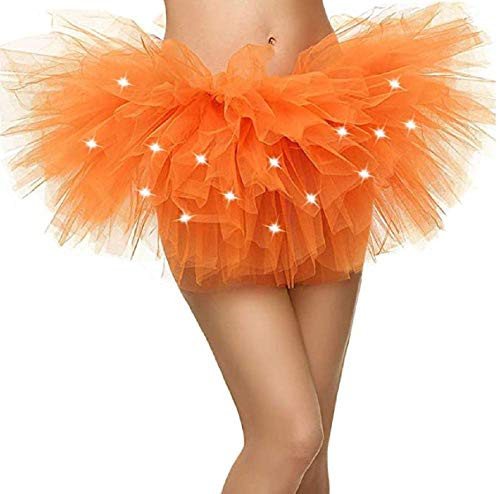 Women's Tulle Tutu Skirt 5 Layered Party Dance LED Light Up Neon Tulle Tutu Skirt Orange