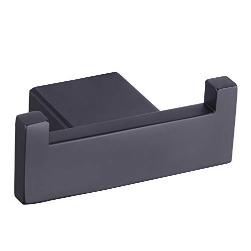 GERZWY Bath Double Towel Hook SUS 304 Stainless Steel Coat Robe Clothes Hook for Bath Kitchen Modern Hotel Style Wall Mounted Matte Black