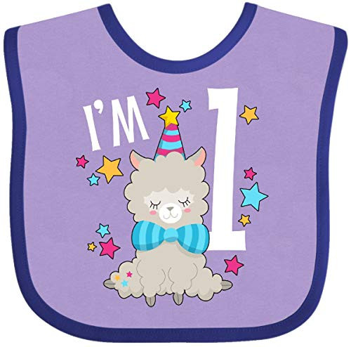 Inktastic I'm One- Cute Llama First Birthday Baby Bib Lavender and Purple
