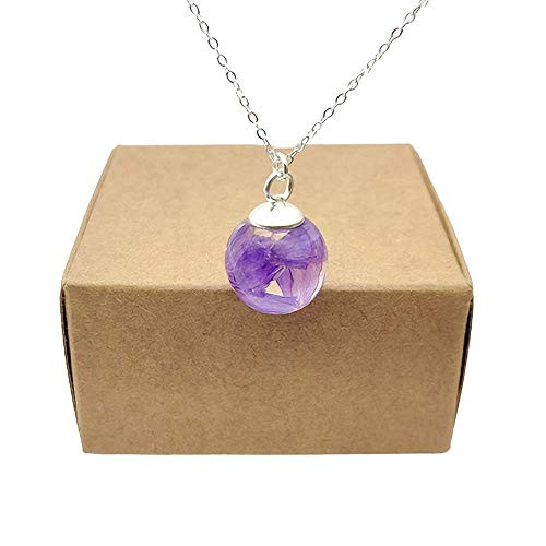 Purple Forget Me Not Myosotis Real Flower Resin Glass Ball Pendant 925 Sterling Silver Chain Necklace Purple Forget Me Not Myosotis Real Flower Resin Glass Ball Pendant 925 Sterling Silver Chain Necklace