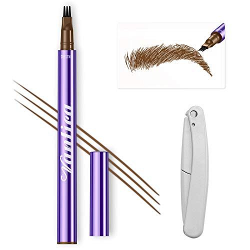 VANTICA Microblading Eyebrow Tattoo Pen - Liquid Microblading Pen Waterproof Eyebrow Pencil with 3 Micro-Fork Tips Creates Long-lasting Natural Eye Brows Look  2 Pack Chestnut Dark Brown