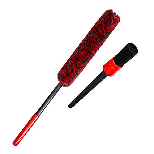 YISHARRY LI Wheel Woolie Tool Car Wheel Rim Cleaning Brush - Include Wooly Rim Brush and One Car Detail Brush Synthetic Wool Wheel Brush  Tire Woolies  Dense Fibres Clean Wheels Safely