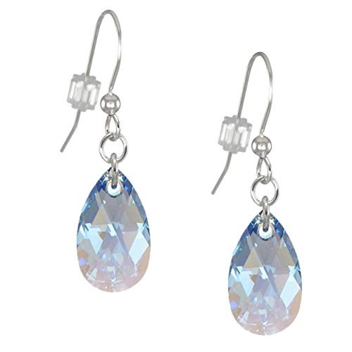 Sapphire Blue Aurora Borealis Crystal Teardrop Sterling Silver Earrings Sapphire Blue Aurora Borealis Crystal Teardrop Sterling Silver Earrings