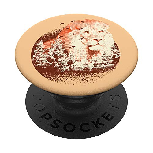 Orange Lion with Trees and Birds PopSockets PopGrip  Swappable Grip for Phones  and  Tablets