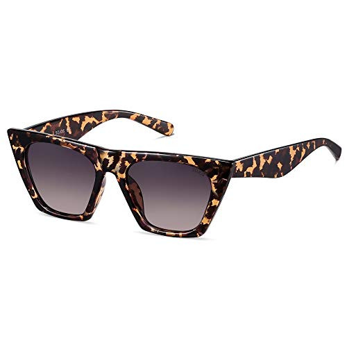 SOJOS Retro Square Cateye Polarized Women Sunglasses Trendy Style BELLA SJ2115  C10 Leopard Print Frame Gradient Greyish-Purple Lens  54