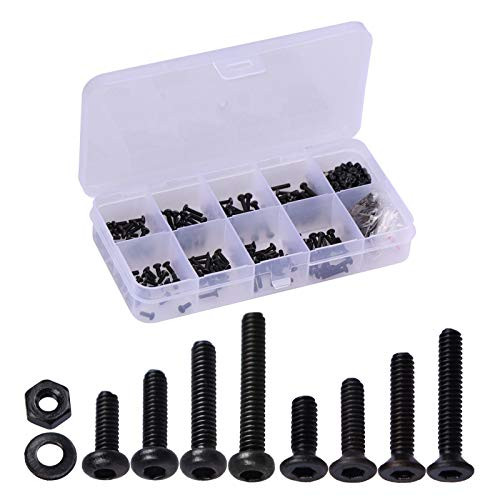LordHardware 480pcs Alloy Steel M2 Hex Socket Button Head  and  Countersunk Head Cap Screw Bolts Nuts Washers Assortment Set Kit