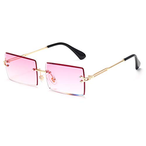 Rectangle Sunglasses For Women Men Rimless UV Protection Fashion Square Sunglasses Tinted Lens Vintage Sun Glasses Purple