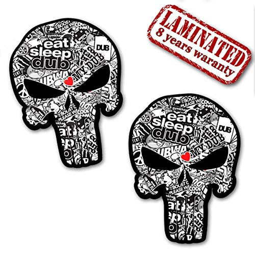 2 x PVC Stickers Skull Punisher Bomb White Black Decal B 62