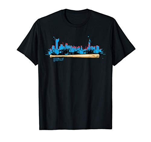 Miami Baseball Bat Paint Splat City Skyline Fan T-Shirt
