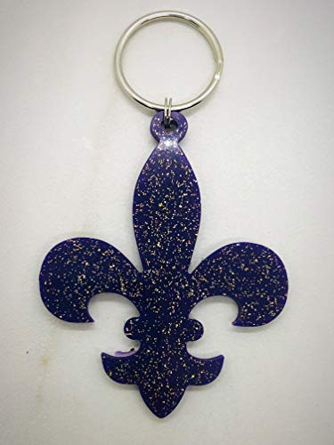 Purple and Gold Fleur De Lis Keychain
