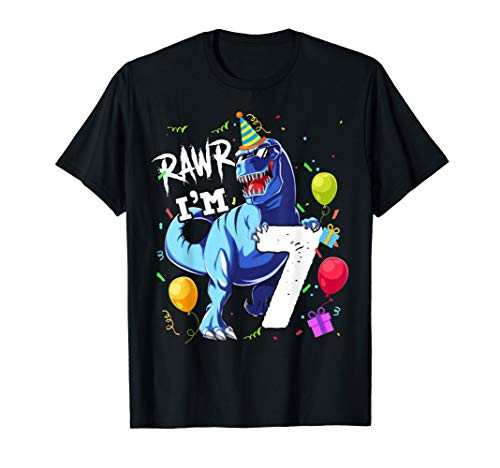 Rawr I'm 7 7th Birthday T-Rex Dinosaur Party Gift Boys T-Shirt