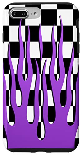 iPhone 7 Plus 8 Plus Black White Checkerboard Pattern Hot Fire Purple Flame Case