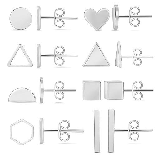 choice of all Silver Geometric Stud Earrings Minimalist Cuff Mini Bar Dainty Stud Simple Small Circle Triangle Square Bar Stud Earrings Mini Cartilage Tragus Earrings  Silver Stud Set