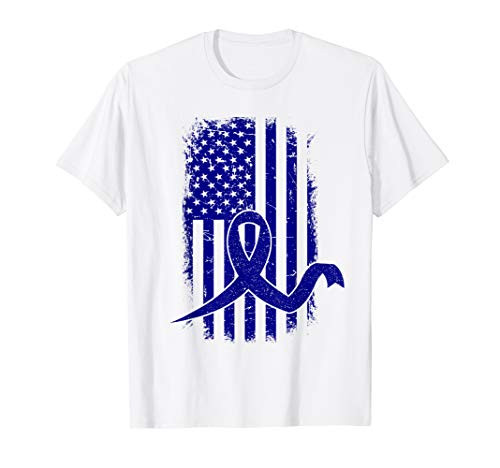 American Flag Colon Cancer Awareness Ribbon T-Shirt American Flag Colon Cancer Awareness Ribbon T-Shirt