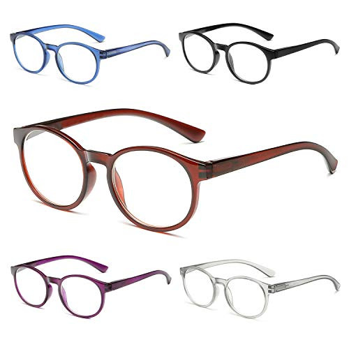 OKH TR90 Frame Round Reading Glasses  5 Pack Blue Light Blocker UV Protection Lightweight Flexible Readers for Women and Men 3.0